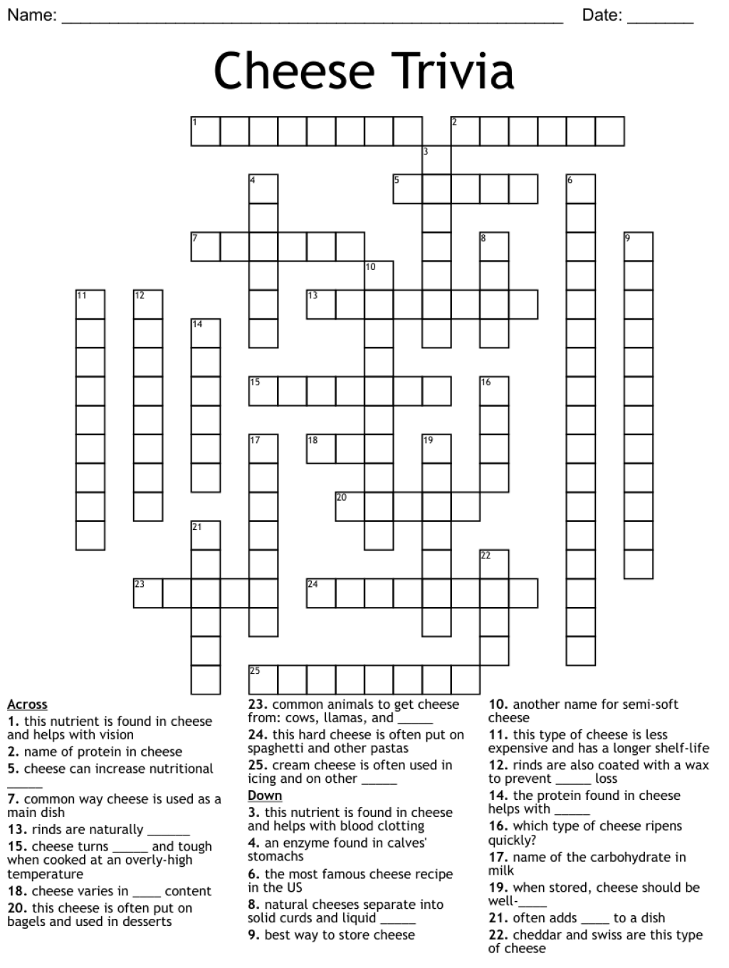 Picture of: Cheese Trivia Crossword – WordMint