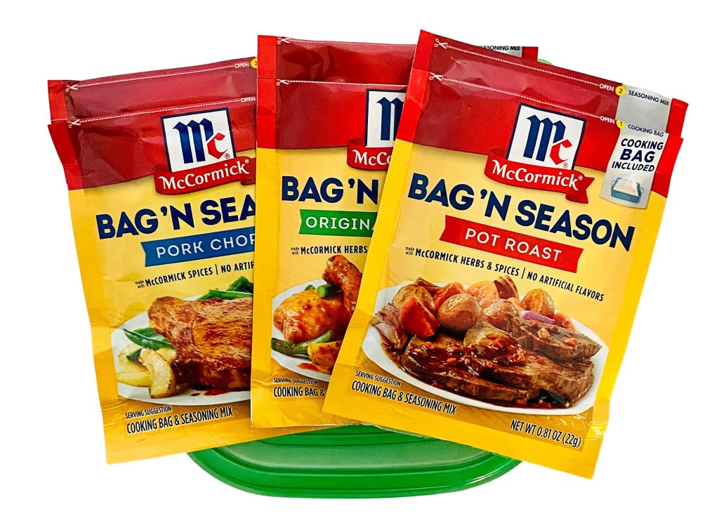 Picture of: Generic McCormick  pack Bag n Season Cooking Bag and Seasoning Mix Bundle  – Includes  packet each to prepare Pork Chops, Original Chicken and Pot
