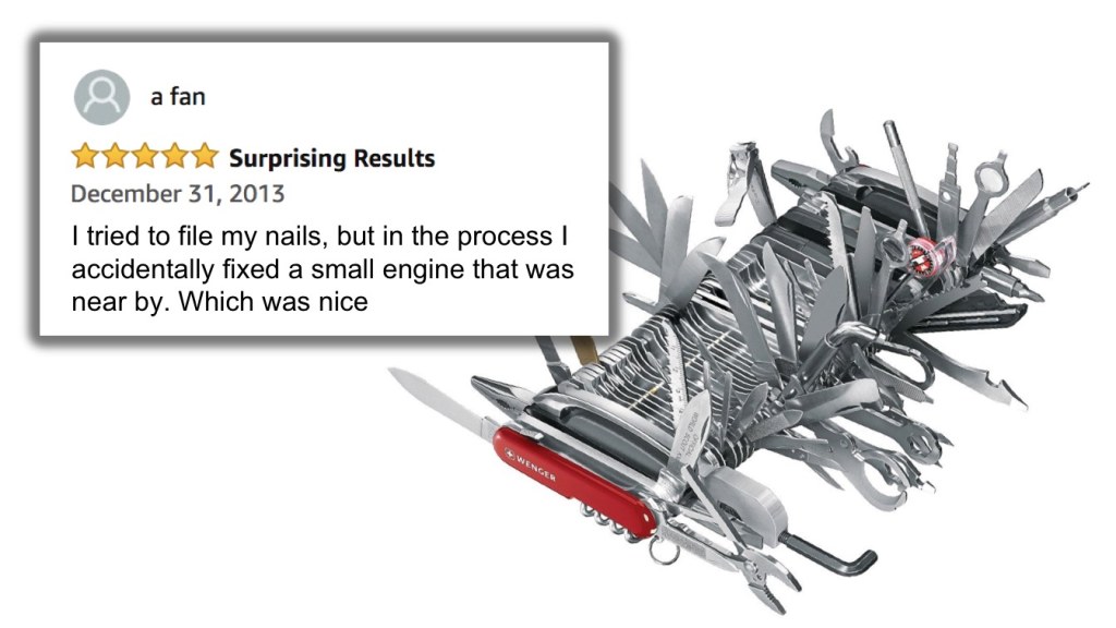 Picture of: Hilarious Amazon Reviews Of A Giant Swiss Army Knife