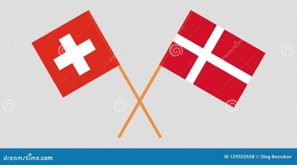 Picture of: Switzerland and Denmark. Crossed Swiss and Danish Flags