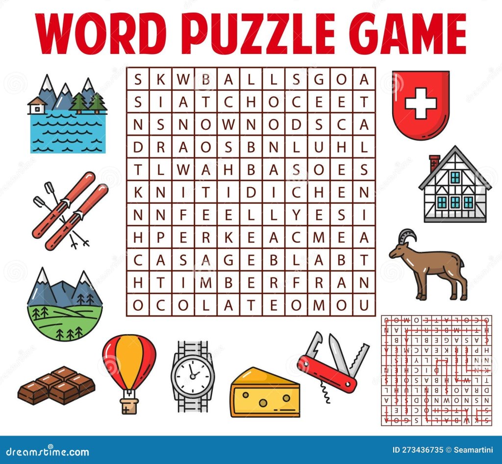 Picture of: Switzerland and Swiss Items Word Search Puzzle Stock Illustration